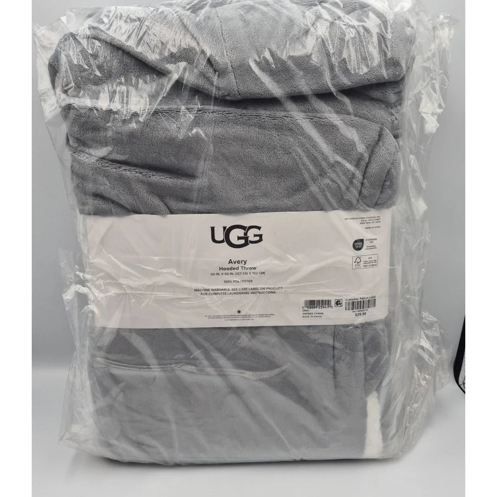 NEW UGG Avery Plush & Sherpa Hooded Throw Blanket With Pockets in Grey 50